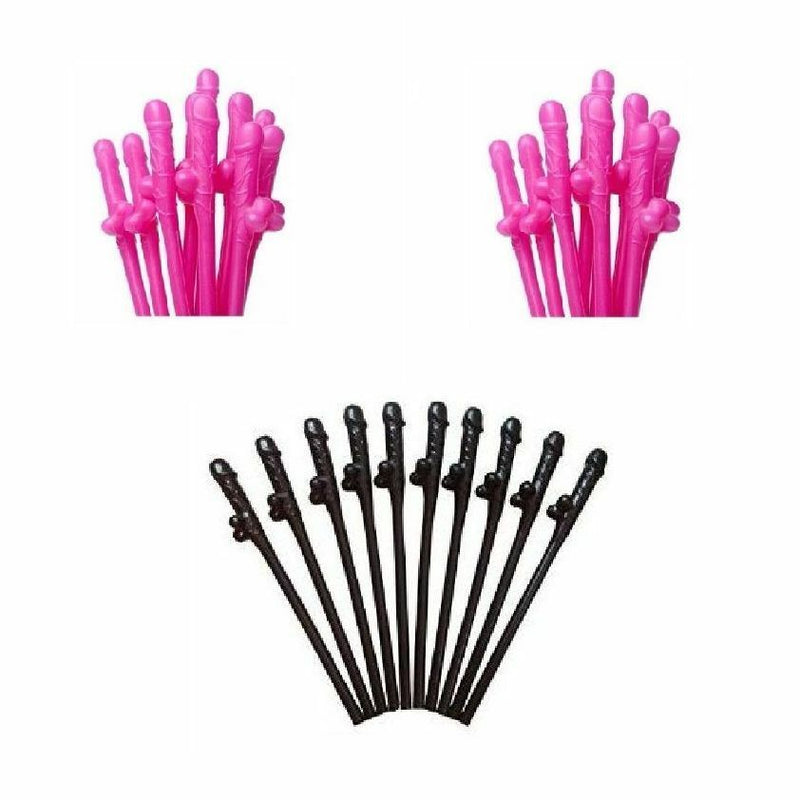 10/20/30 Willy Penis Dick Straw Straws Hens Night Party Mix Colours Nude Pink