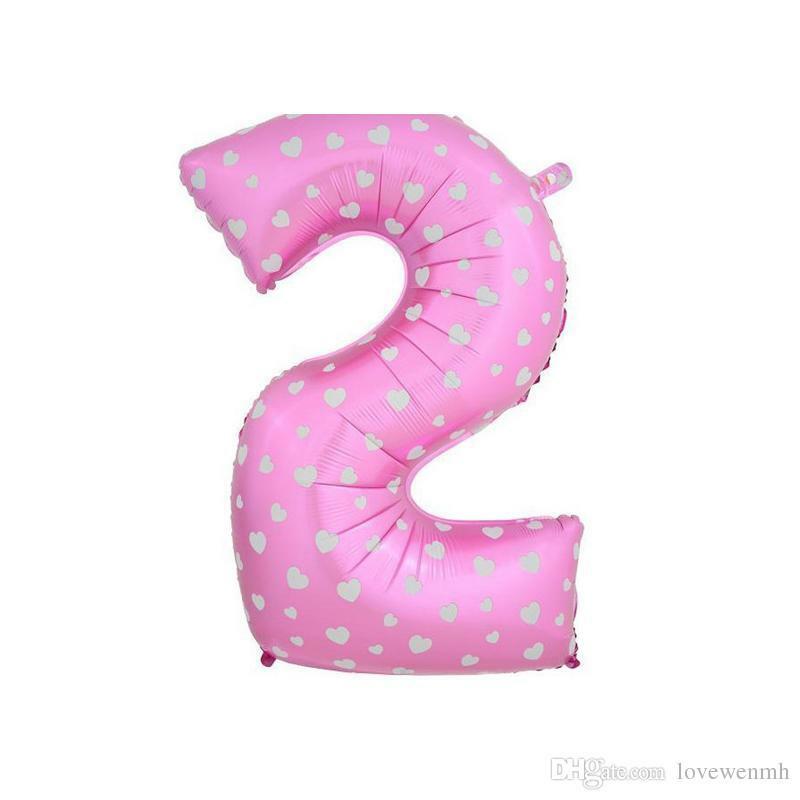 Large 100cm 40" Pink Foil Number Balloon Love Hearts Kids Wedding Birthday Party