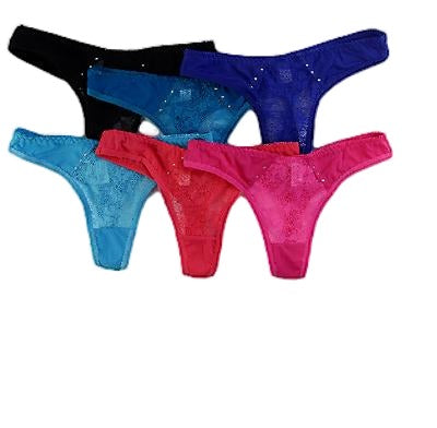 6 x Womens Lace Nylon Diamante Gstring Underwear Brief Cheeky Sexy Panties