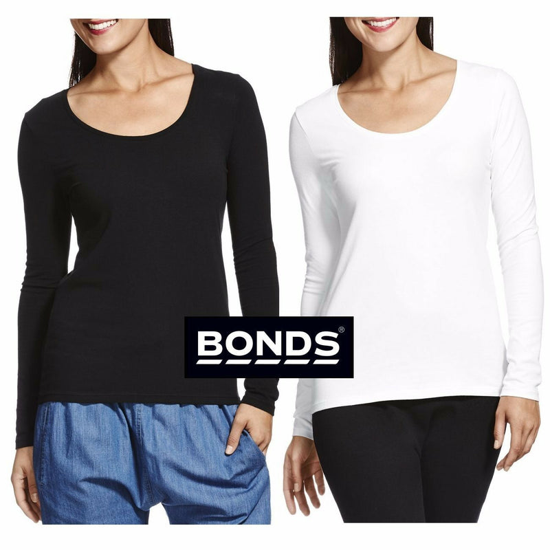 Bonds Ladies Long Sleeve Scoop Tee Top Tshirt Womens Black White Xs S M L Xl