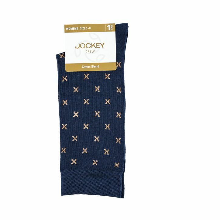 5 / 10 Pairs X Womens Jockey Crew Socks Pattern Navy Gold Crosses