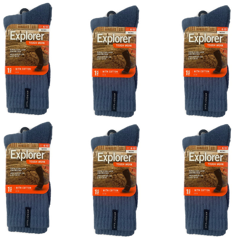 6 Pairs X Explorer Tough Work Socks Blue Fluro Yellow Cotton Comfortable Crew