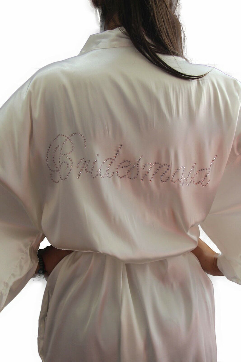 Bride To Be Bridesmaid Gown Robe Satin Dressing Silk Diamante Kimono Bridal