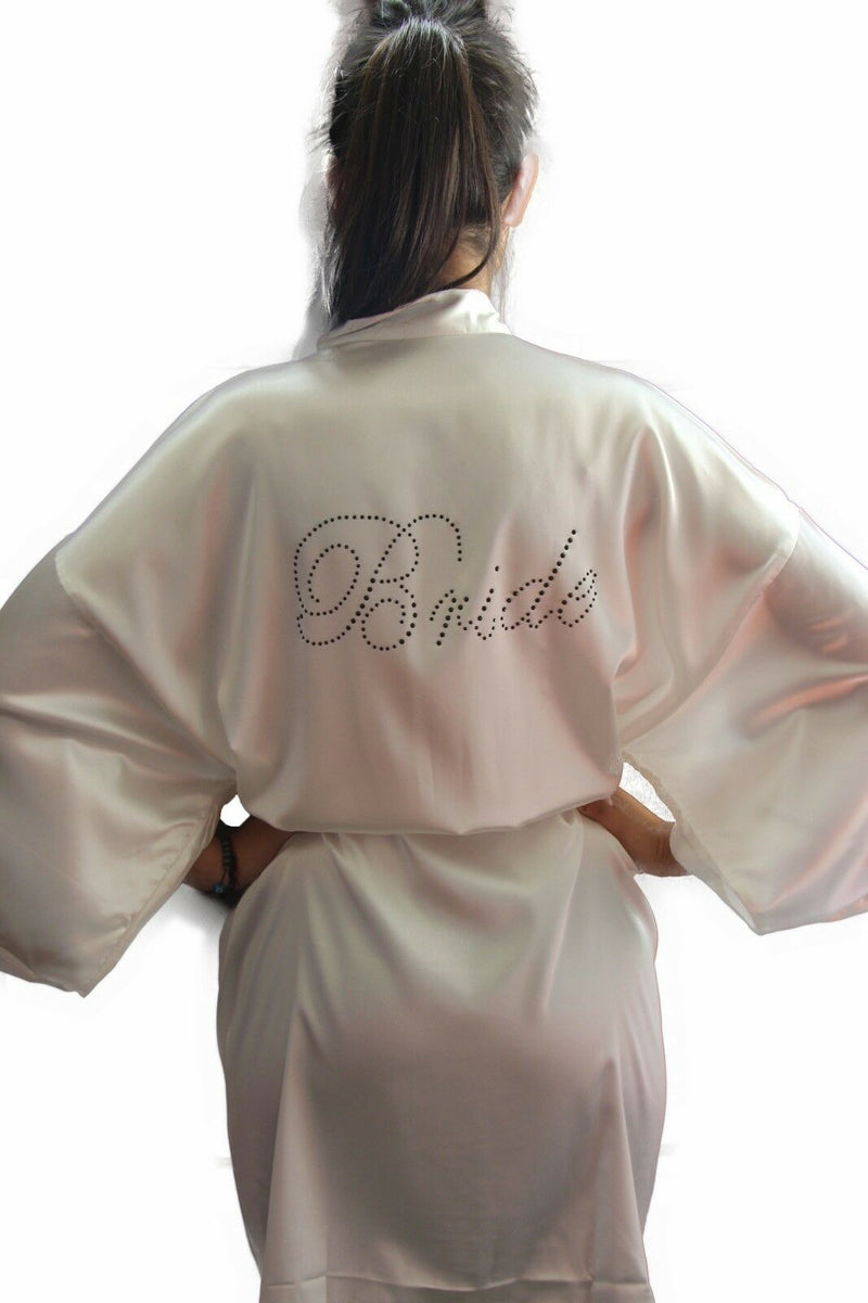 Bride To Be Bridesmaid Gown Robe Satin Dressing Silk Diamante Kimono Bridal