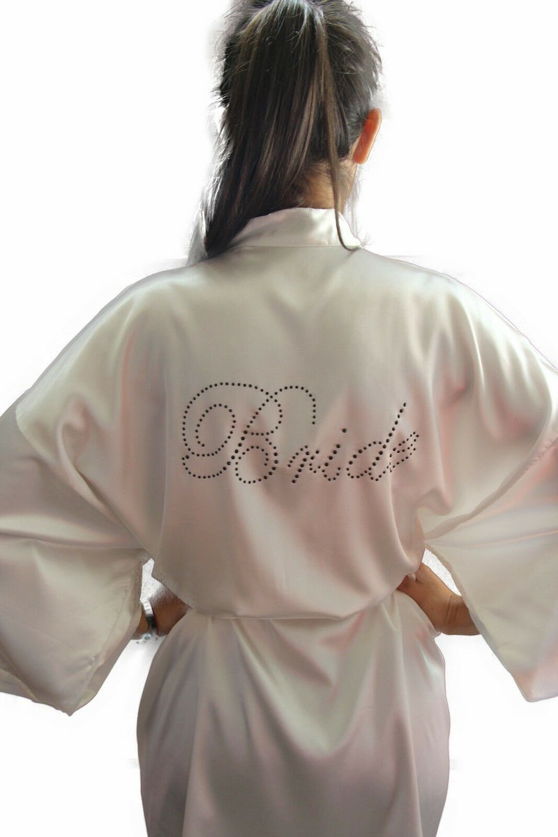 Bride To Be Bridesmaid Gown Robe Satin Dressing Silk Diamante Kimono Bridal