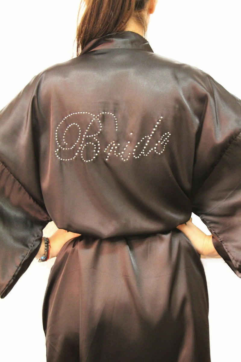 Bride To Be Bridesmaid Gown Robe Satin Dressing Silk Diamante Kimono Bridal