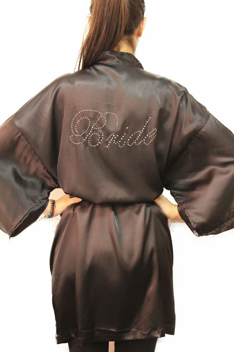 Bride To Be Bridesmaid Gown Robe Satin Dressing Silk Diamante Kimono Bridal