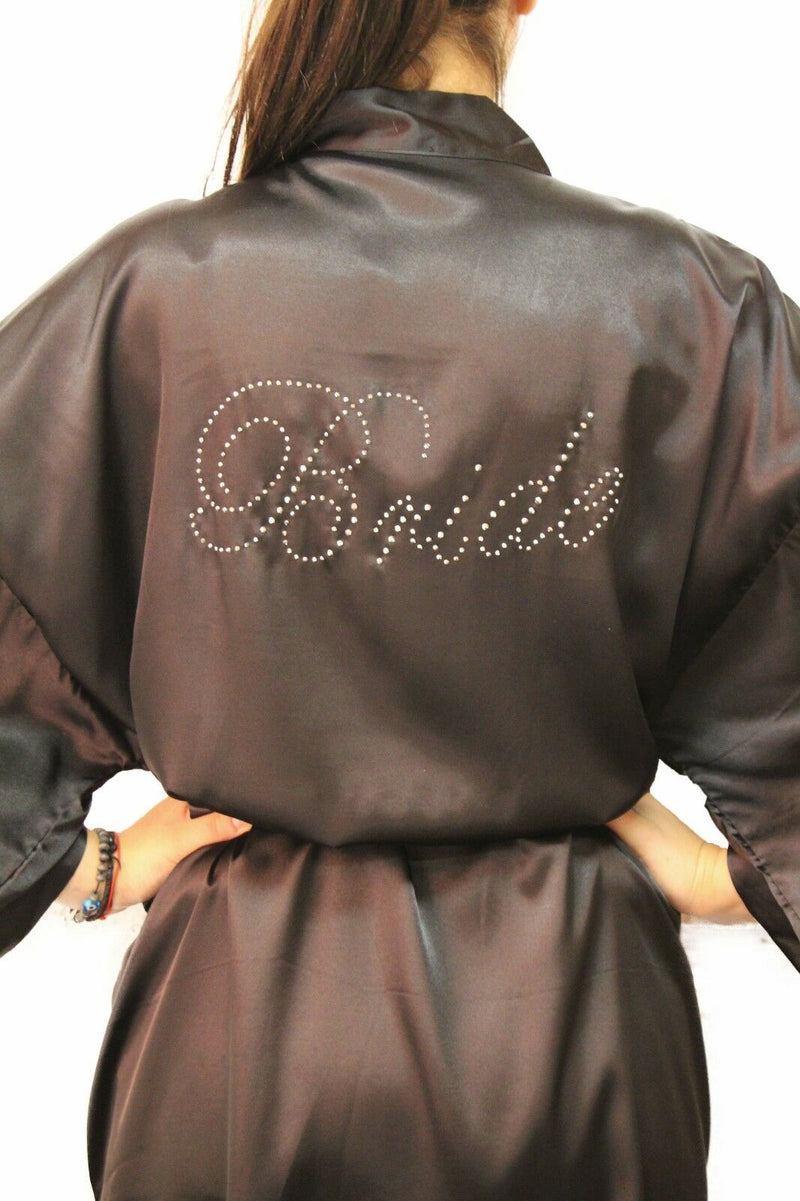 Bride To Be Bridesmaid Gown Robe Satin Dressing Silk Diamante Kimono Bridal