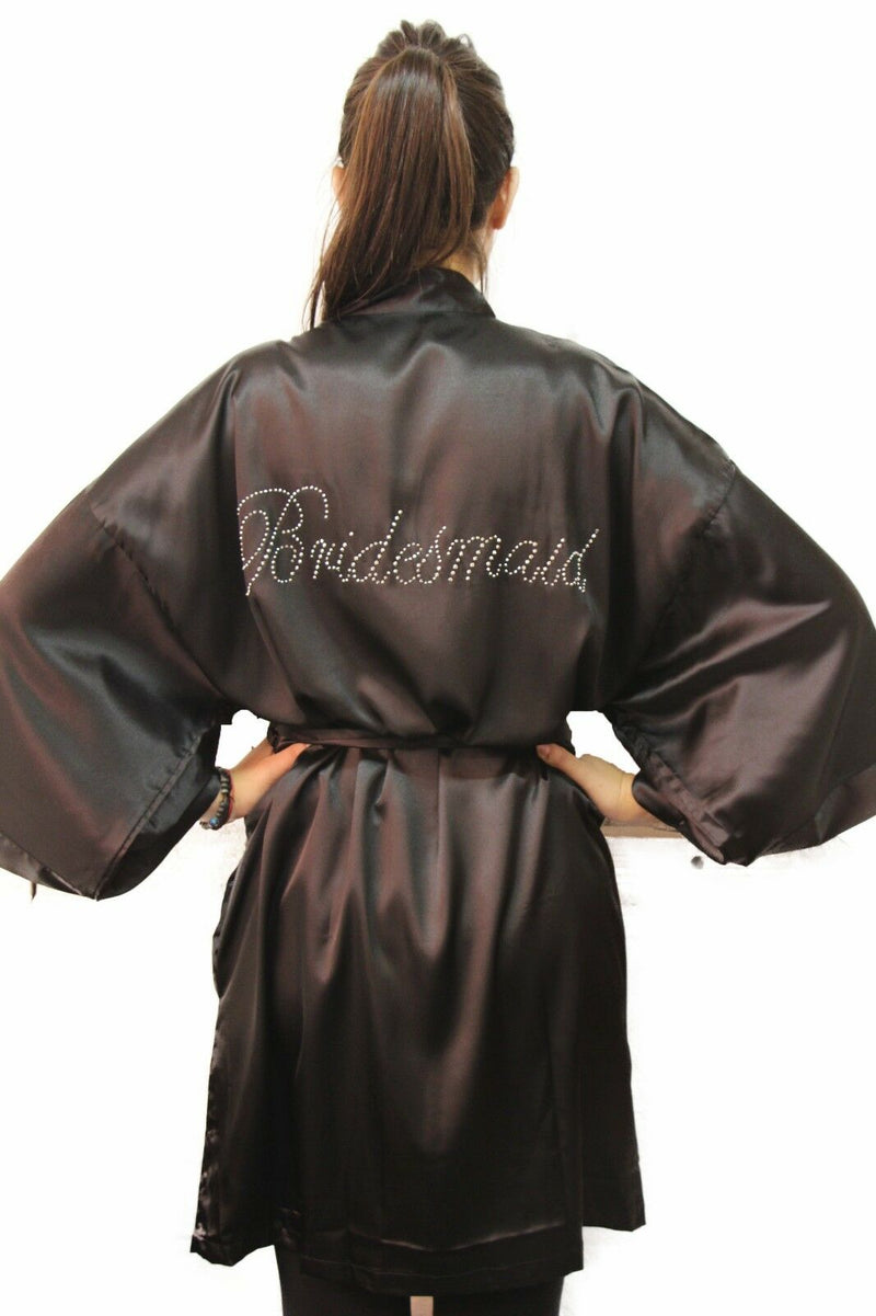 Bride To Be Bridesmaid Gown Robe Satin Dressing Silk Diamante Kimono Bridal