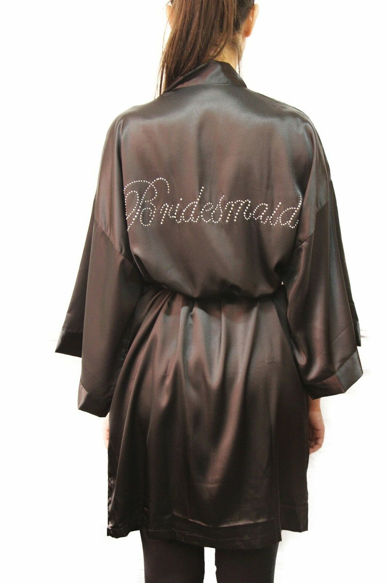 Bride To Be Bridesmaid Gown Robe Satin Dressing Silk Diamante Kimono Bridal