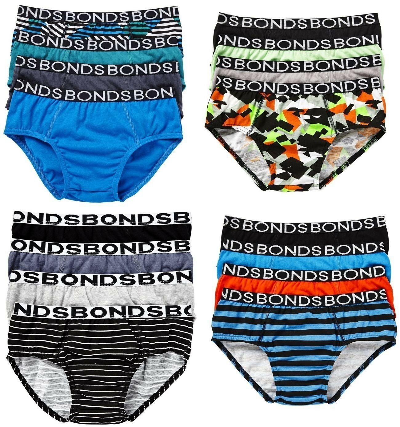 4 Pack Kids Boys Bonds Assorted Briefs Underwear Multicoloured