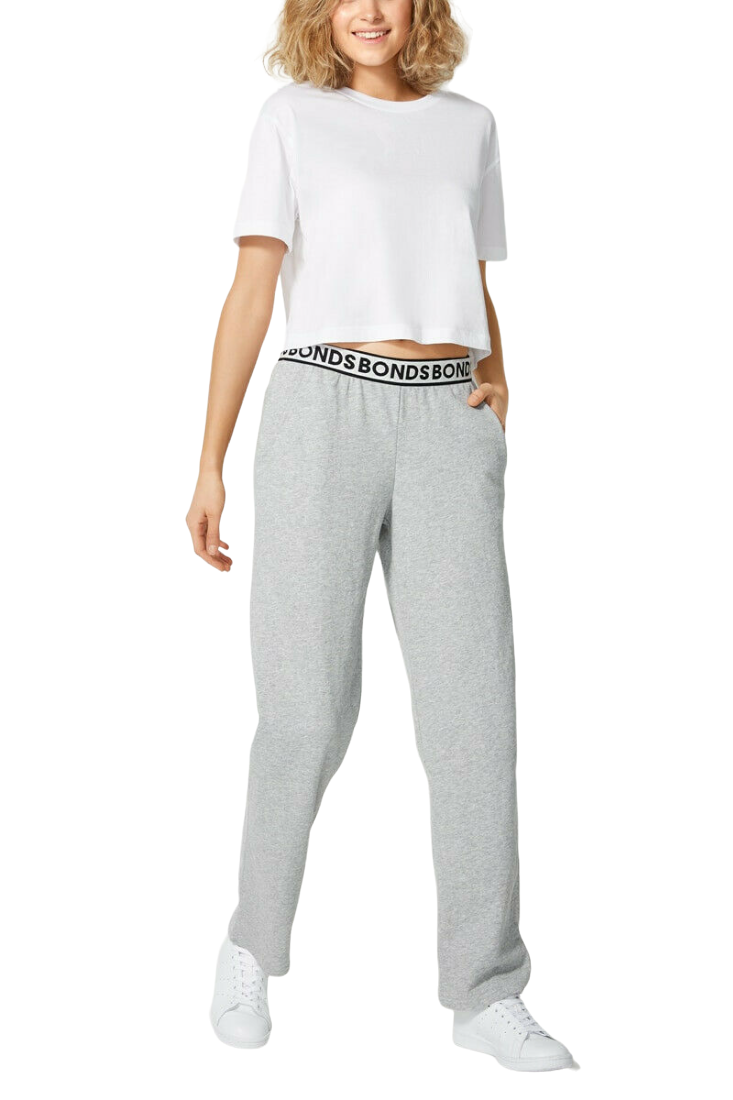 Bonds Womens Essential Terry Straight Trackies Tracksuit Track Pants Black Grey