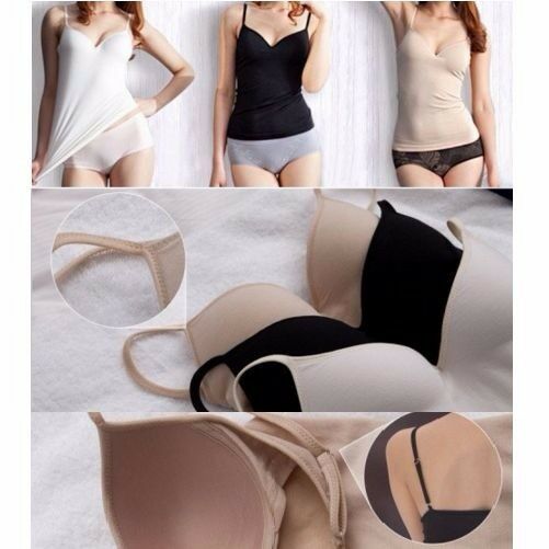 Womens Padded Camisole Top Ladies Singlet Womens Cami White Black Nude S M L