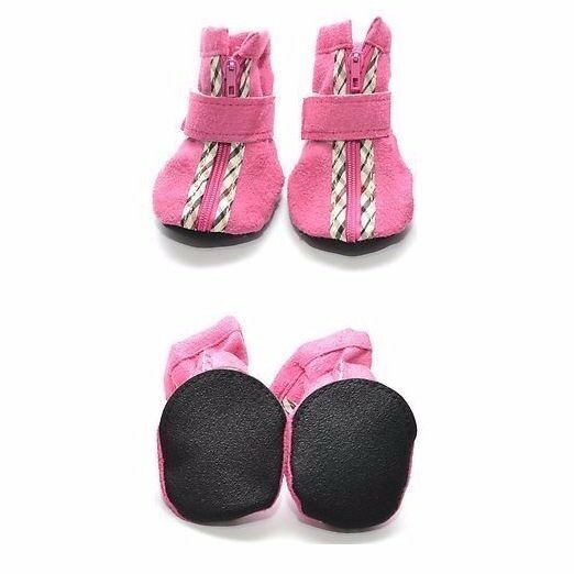 Dog Suede Boots Shoes Booties Soft Paw Protection Socks Pink