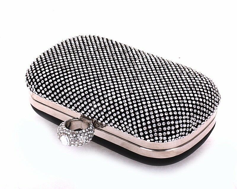 Womens Diamante Clutch Bag Wedding Engagement Birthday Party Black