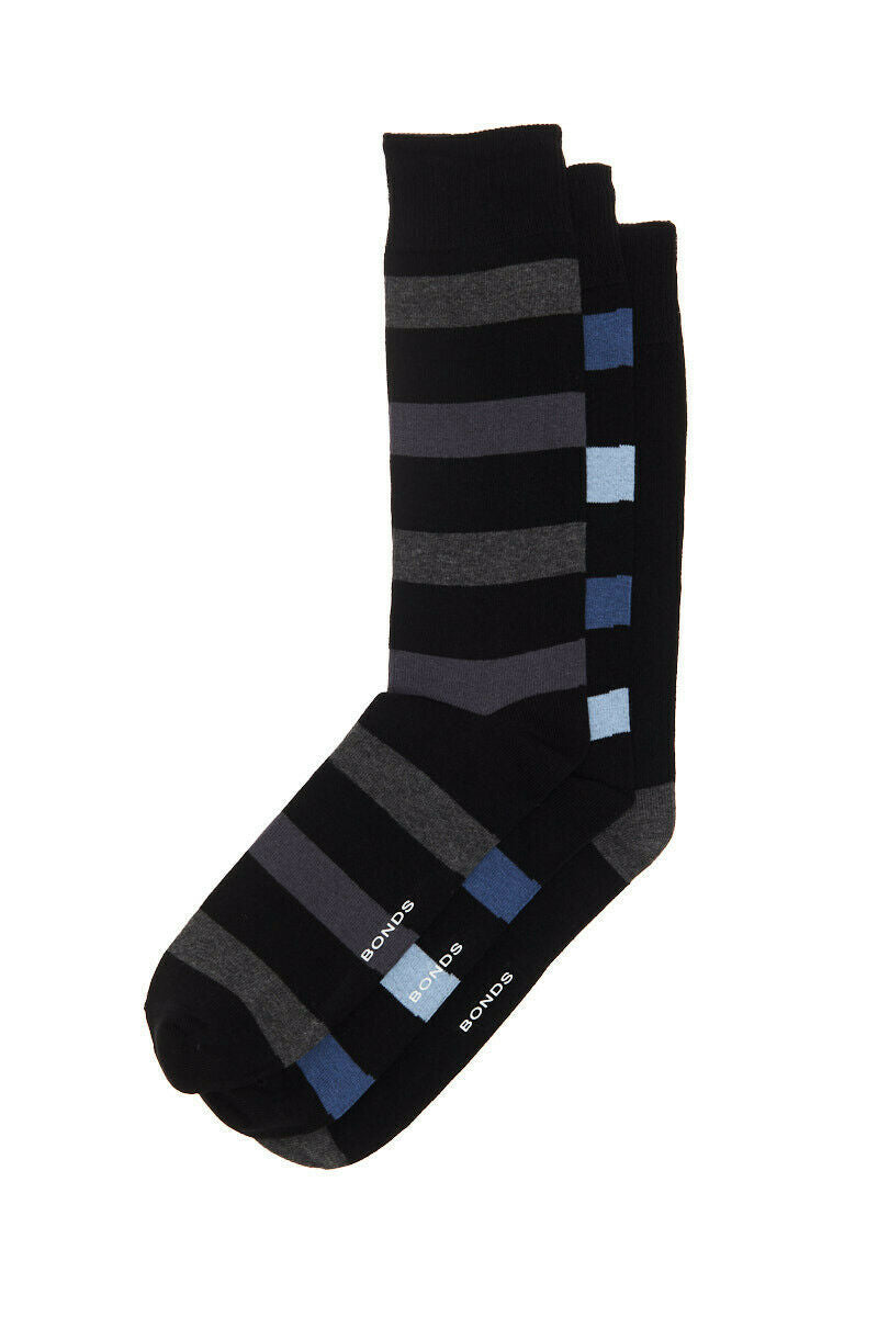 6 x Pairs Bonds Business Crew Socks - Logo Work Black Socks Long