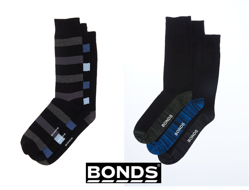 3 Pairs Bonds Business Crew Socks - Logo Work Black Socks Long