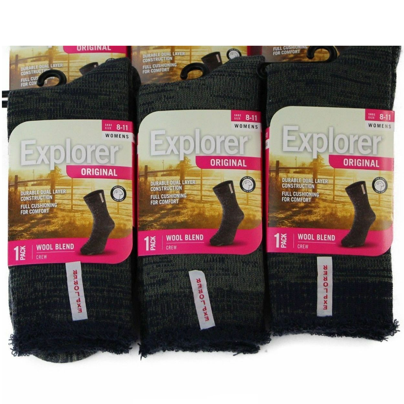 1 Or 3 Pairs X Explorer Original Womens Wool Blend Crew Camping Tough Socks