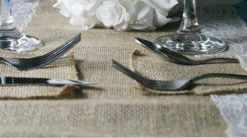 5 x Hessian Burlap Cutlery Holder Lace Rustic Wedding Party Table