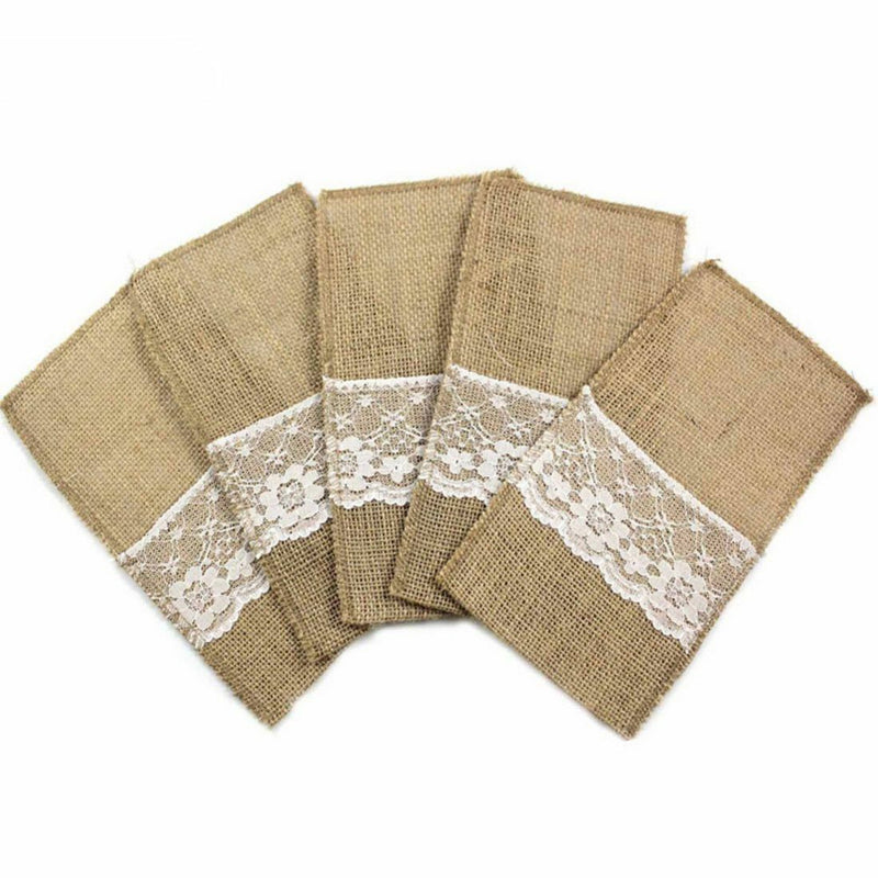 20 X Hessian Burlap Cutlery Holder Lace Rustic Wedding Party Table