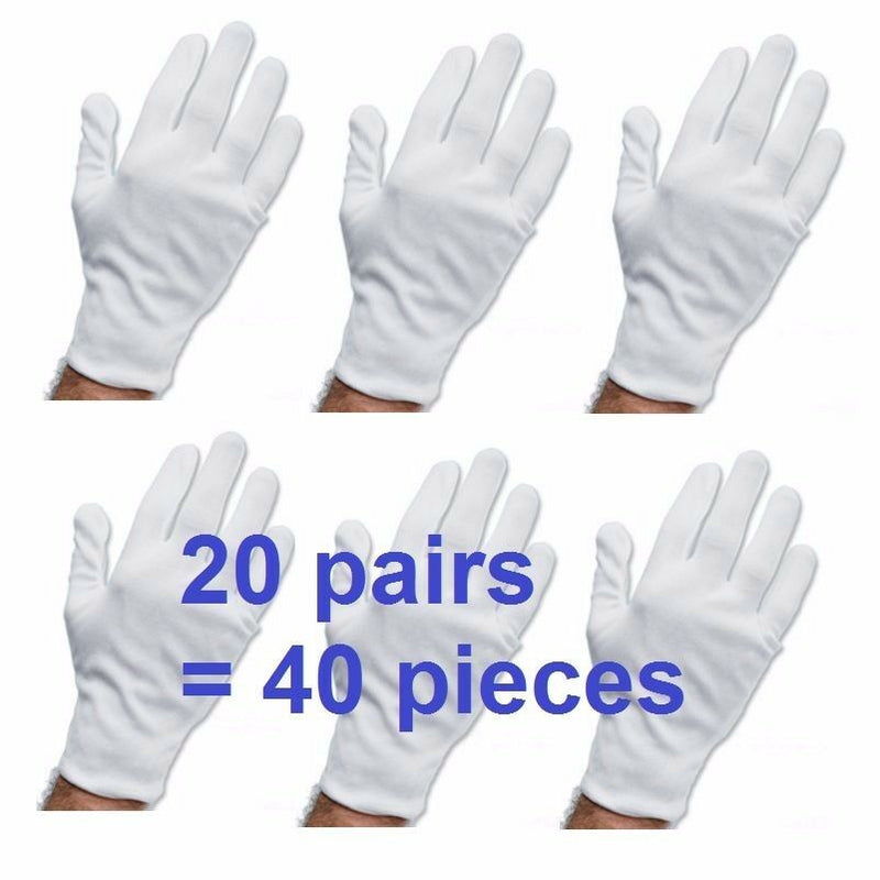 White Work Jewellery Handling Costume Cotton Soft Gloves Gym 20 Pairs 40 Pcs