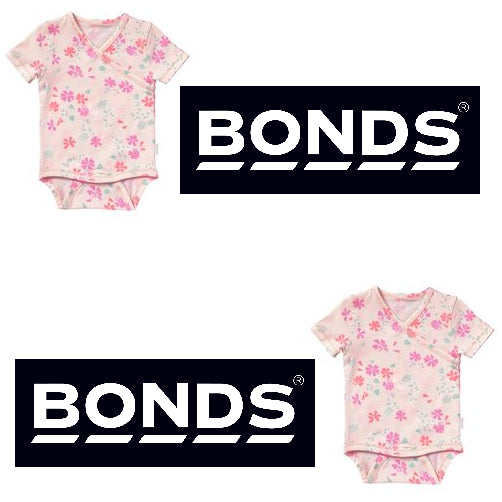 Bonds Short Sleeve Singlet Suit Floral Baby Pink Button Up Underlayer Green Cute