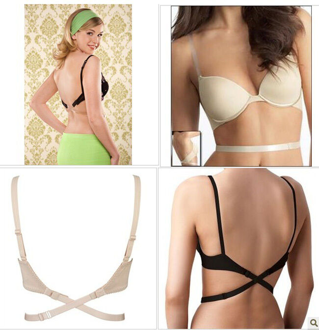 Low Back Bra Extender Womens Strapless Backless Top Dress Strap Black White Nude