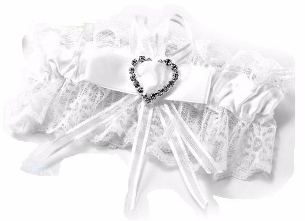 3 x Bridal Garter Wedding Lace Satin Crystal Heart Leg Band Diamante