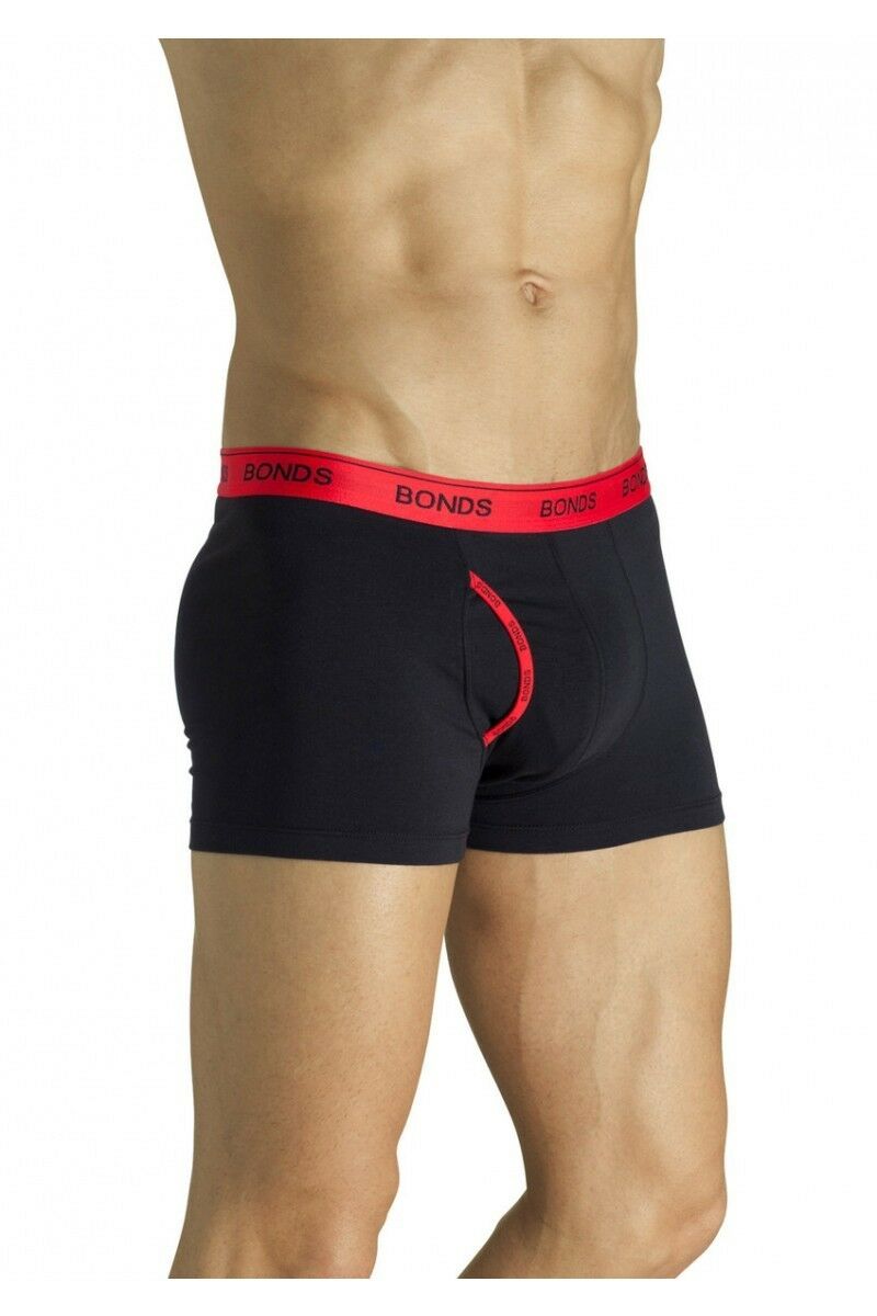 Mens Bonds Guyfront Trunks Underwear Black/Red