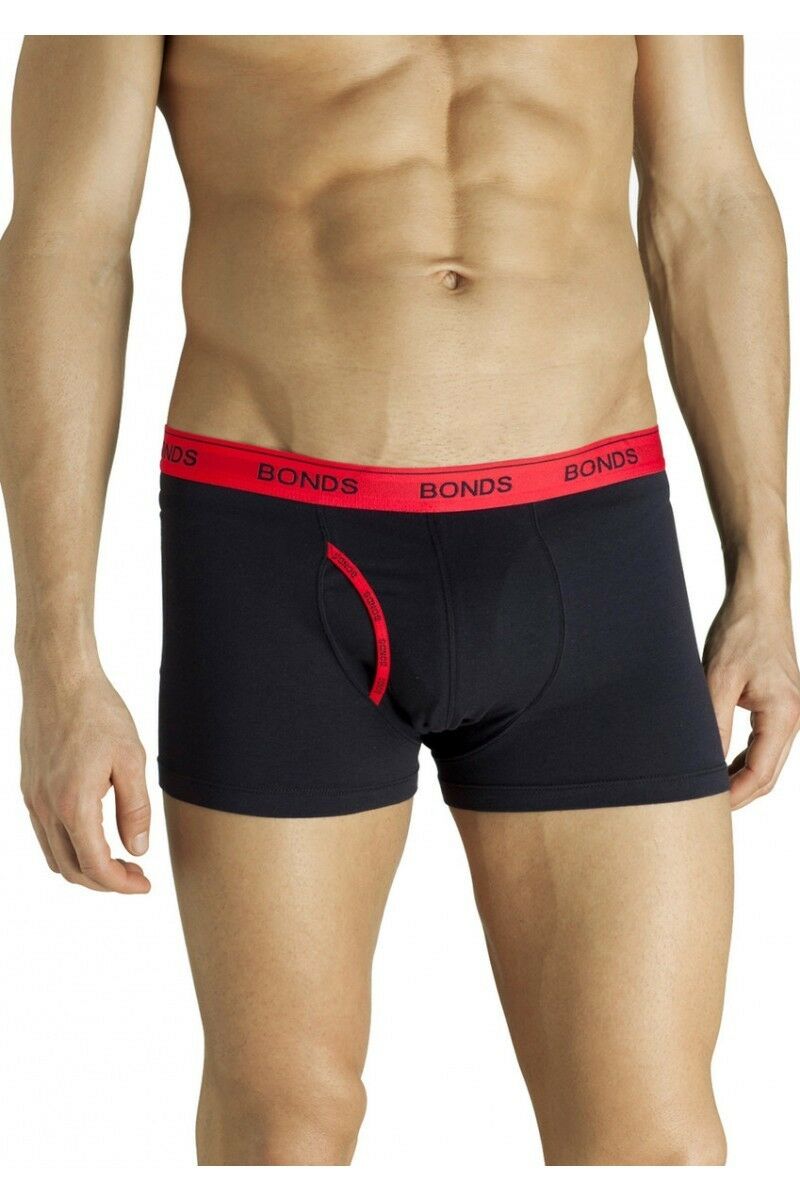 Authentic Bonds Mens Guyfront Trunks Underwear Shorts Black/Red