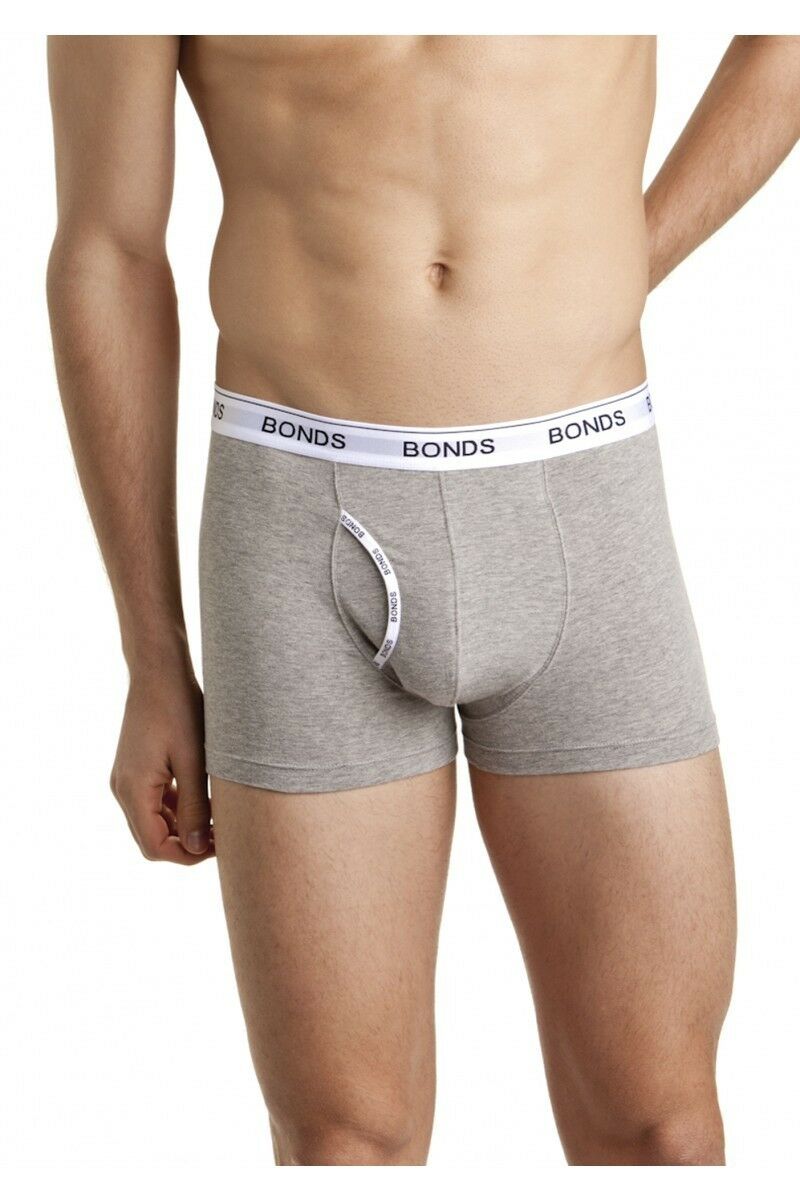 Mens Bonds Guyfront Trunks Underwear Grey/White