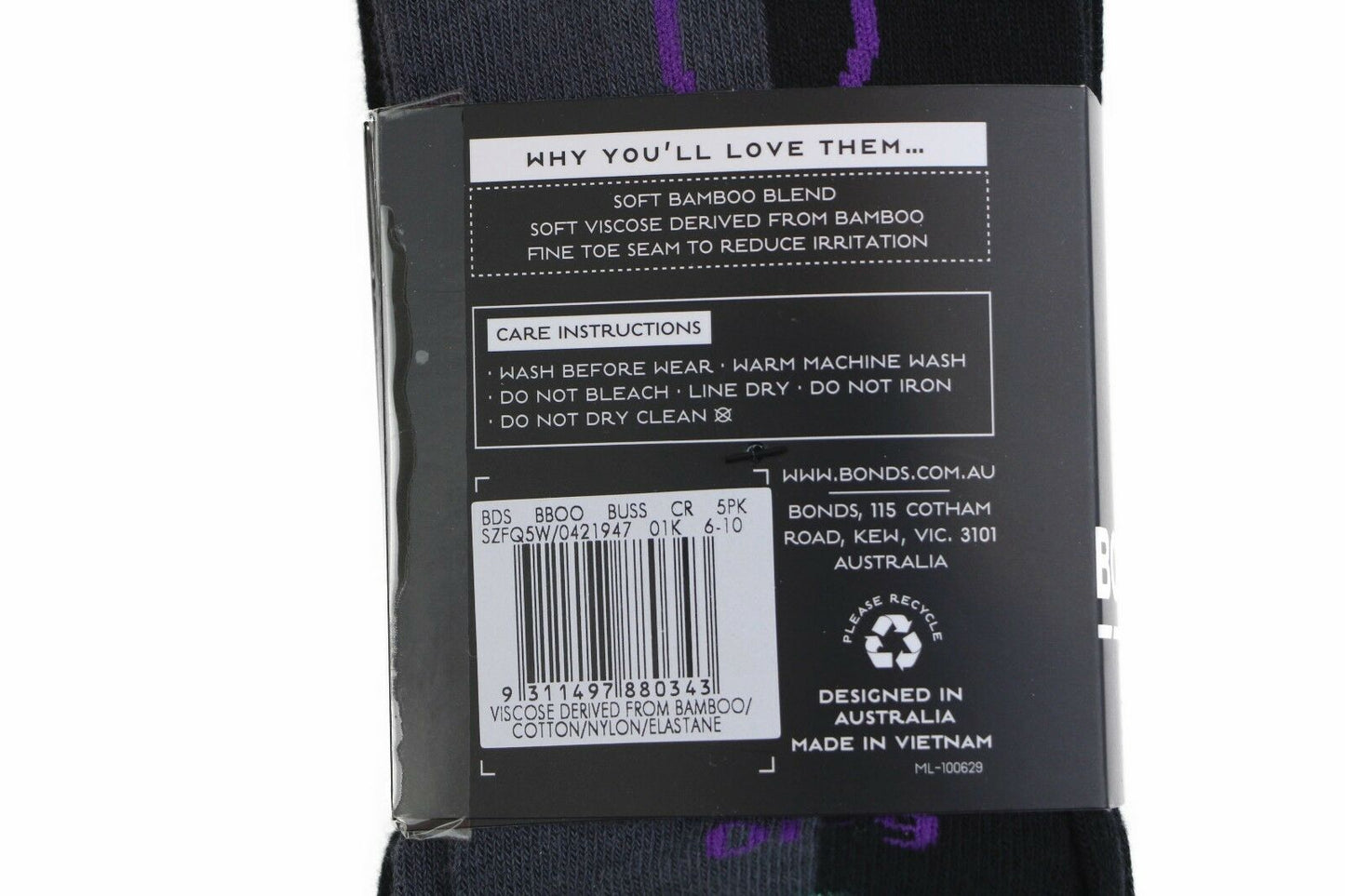 10 Pack Mens Bonds Business Crew Socks Black