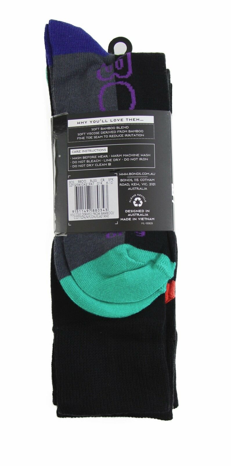 10 Pack Mens Bonds Business Crew Socks Black