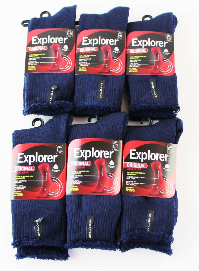 6 Pairs X Explorer Original Mens Wool Or Cotton Crew Winter Camping Tough Socks
