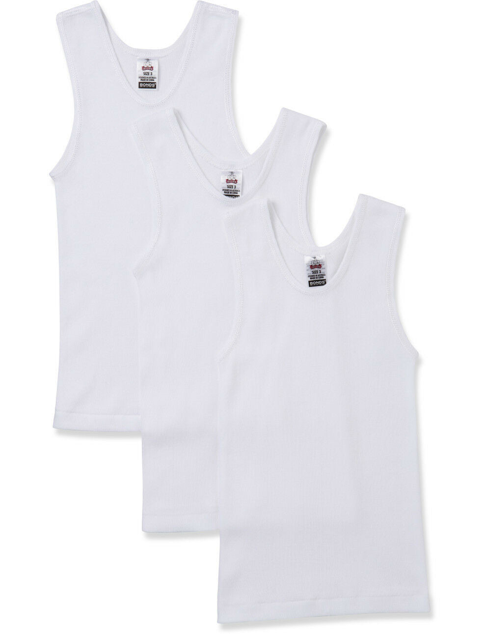 3 Pack Kids Boys Bonds Cotton Chesty Singlet White