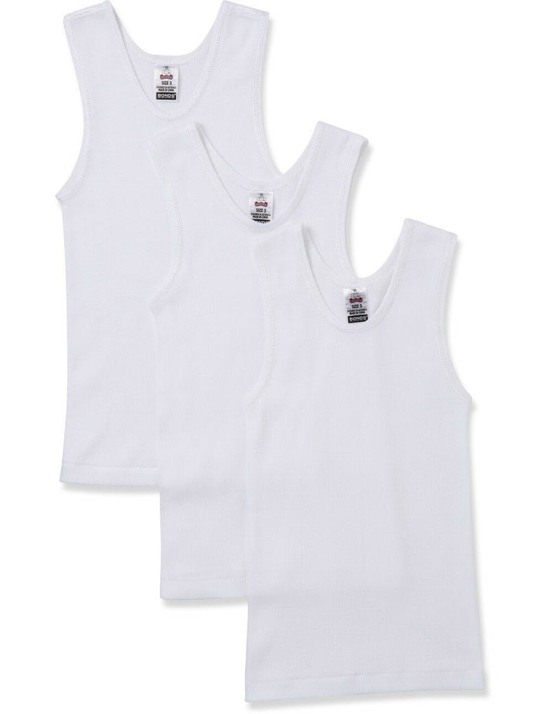 Bonds Boys Kids 3 Pack Chesty Cotton Blue Black White Singlets 4 6 8 10 12 14