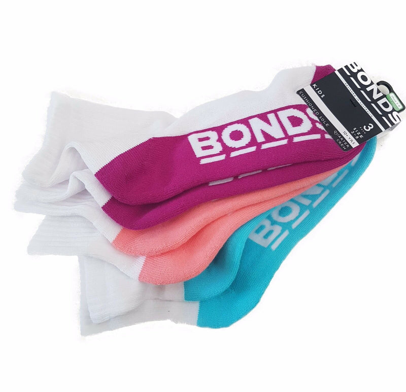 3 Pairs X Bonds Kids Quarter Crew School Sports White Girls Boys Socks