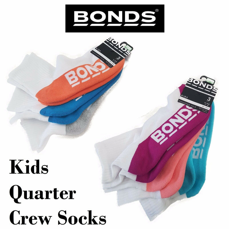 3 Pairs X Bonds Kids Quarter Crew School Sports White Girls Boys Socks