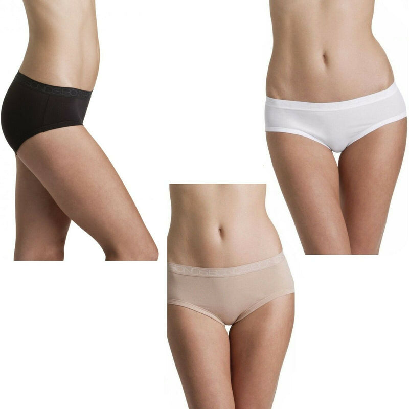 3 x Bonds Cottontails Midi Underwear Black White Nude Cottontail Sz 12 14 16 18