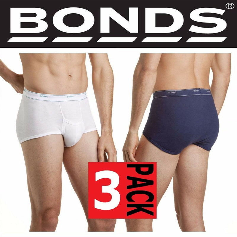 Mens 3 Pairs Bonds Cotton Brief Mens Underwear With Support White Navy Undies