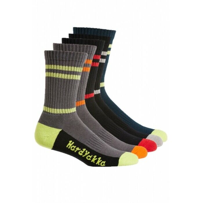 5 x Mens Hard Yakka Crew Work Multi-Coloured Workwear Socks