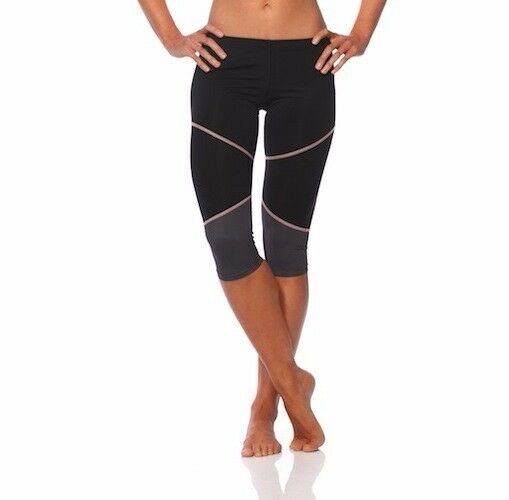 Ladies Womens Black Pink Grey 3/4 Compression Leggings Gym Pants Running Skins