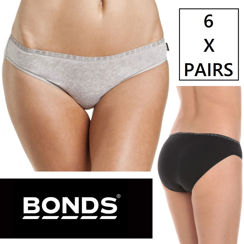 6 x Bonds Bikini Hipster Briefs Underwear Black Grey Undies Bottoms New Panties