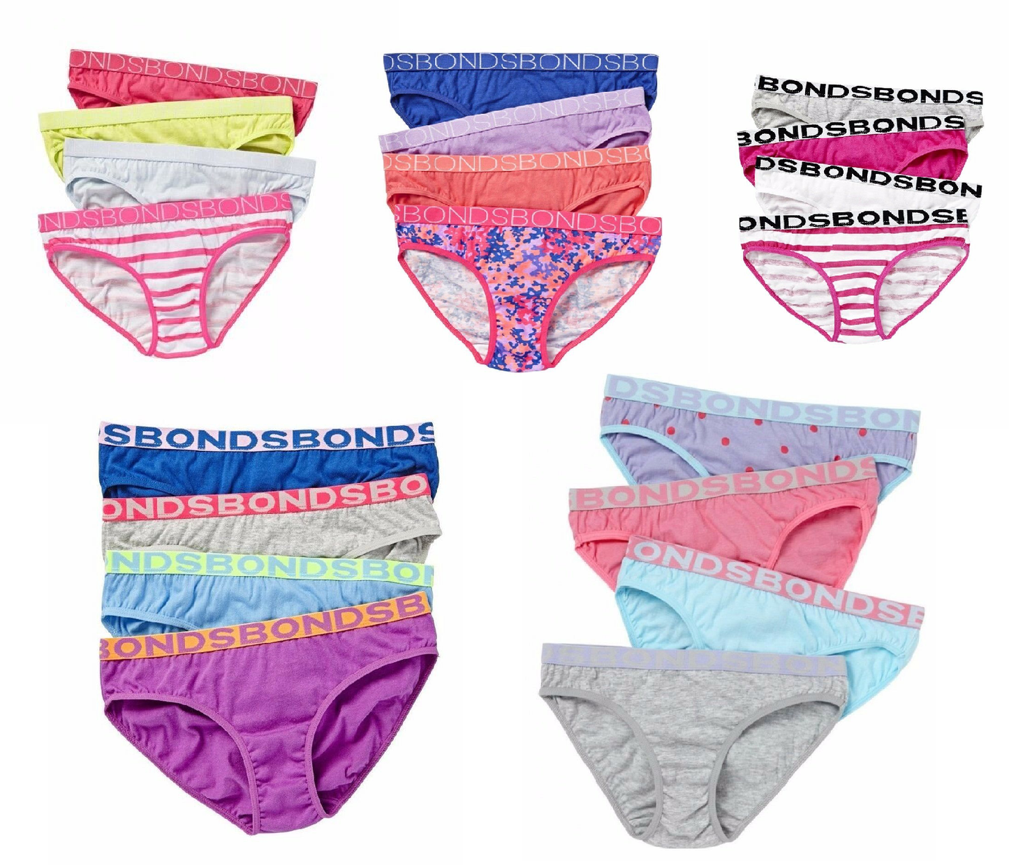 4 Pack Kids Girls Bonds Assorted Briefs Underwear Multicoloured