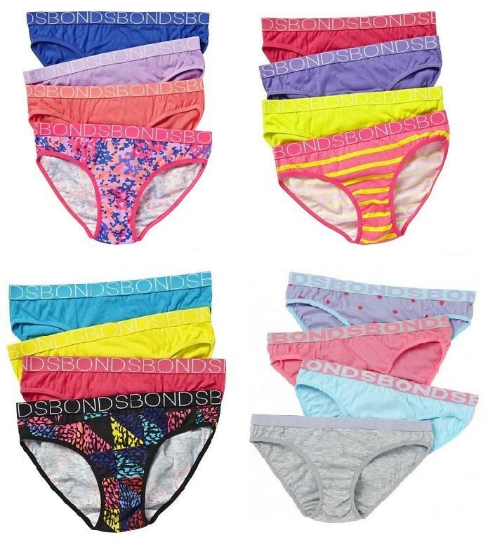 4 Pack Kids Girls Bonds Assorted Briefs Underwear Multicoloured