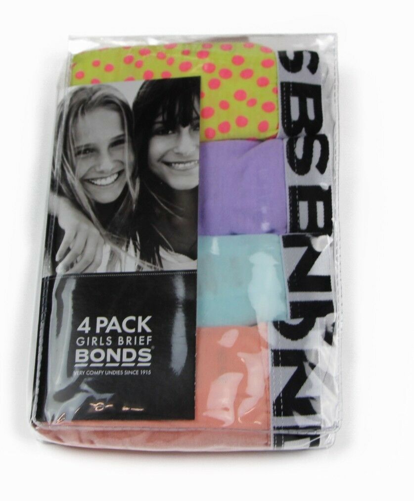 4 Pack Kids Girls Bonds Assorted Briefs Underwear Multicoloured