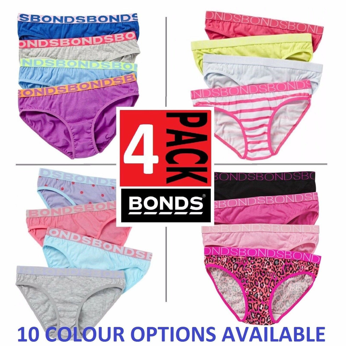 4 Pack Kids Girls Bonds Assorted Briefs Underwear Multicoloured