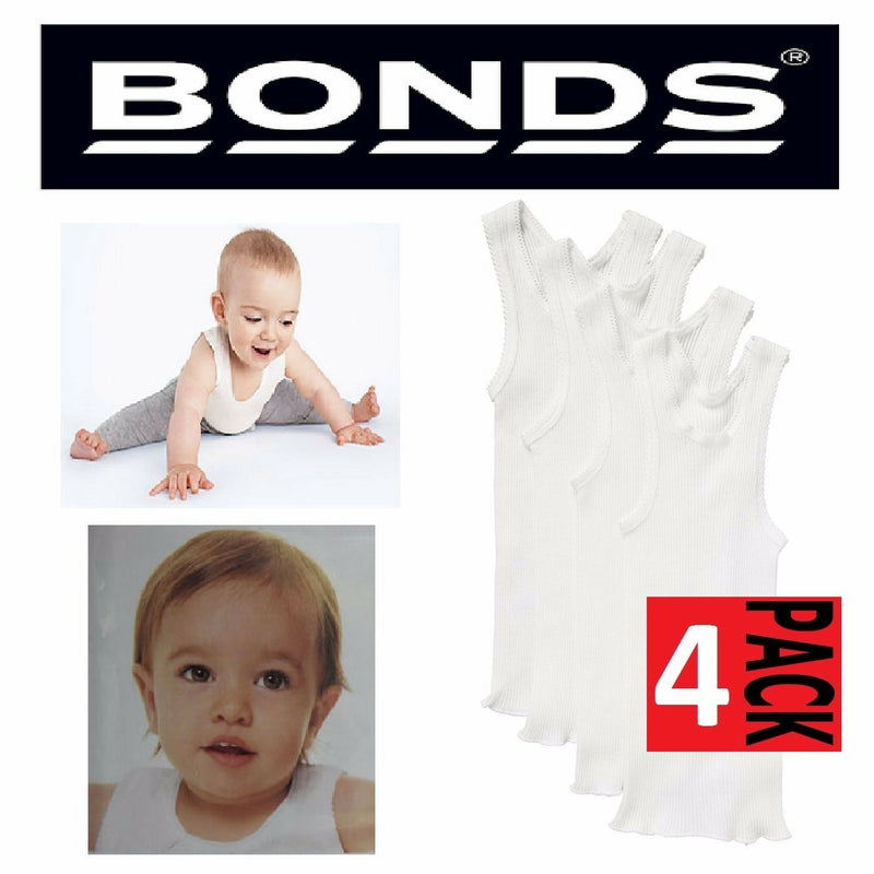 Bonds Baby Kids Girls Boys White 4 Pairs Cotton Singlet Singlets Vest Underwear