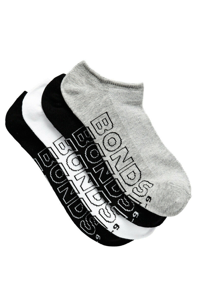12 X Bonds Mens Logo Light No Show Socks - Black White Grey Ankle Socks