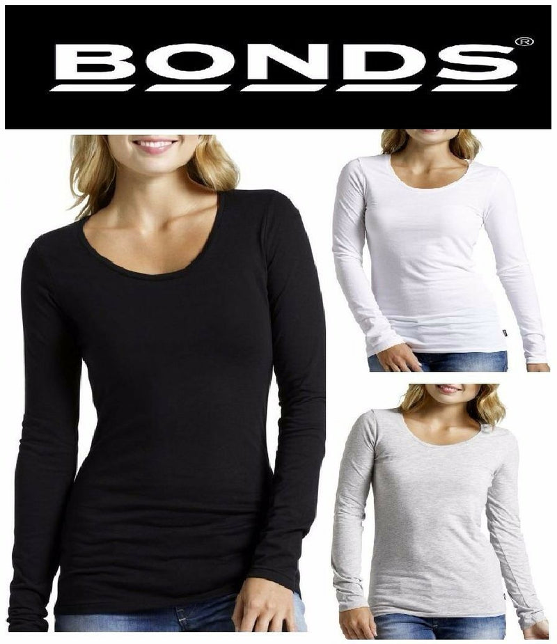 Bonds Ladies Long Sleeve Tee Cotton Top Tshirt Womens Black White Grey S M L Xl